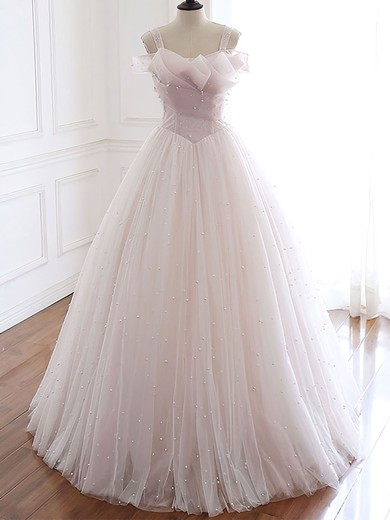 Ball Gown/Princess Square Neckline Tulle Floor-length Wedding Dress With Pearl Detailing #UKM00028282