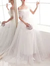 Ball Gown/Princess Asymmetrical Neck Tulle Floor-length Wedding Dress With Sequins #UKM00028283