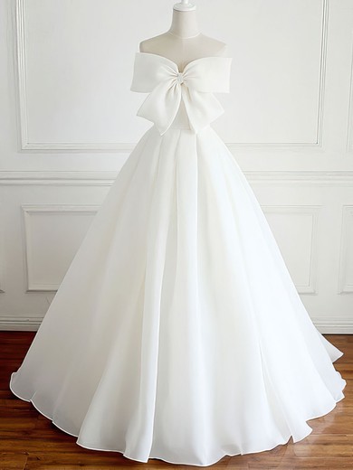 Ball Gown/Princess Straight Organza Floor-length Wedding Dress With Bow #UKM00028284