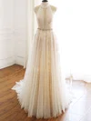 Ball Gown/Princess High Neck Lace Tulle Sweep Train Wedding Dress With Beading #UKM00028285