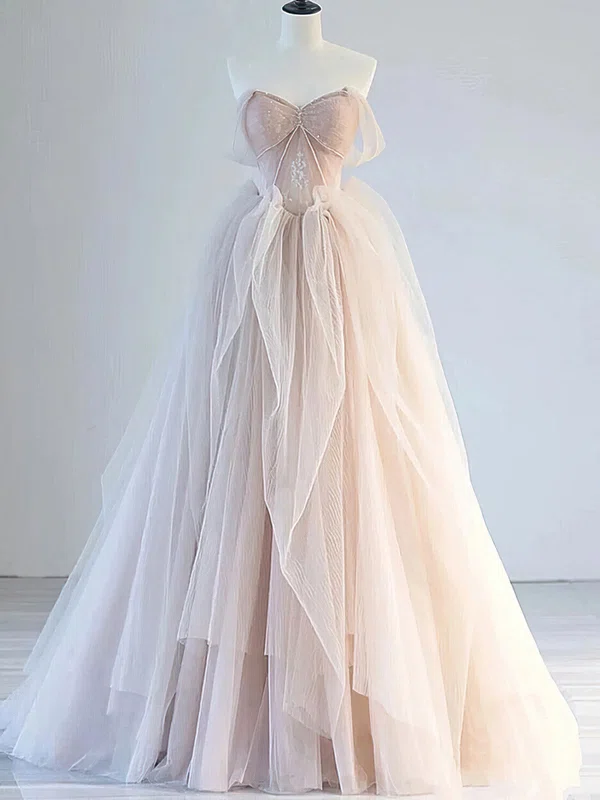 Princess Off-the-shoulder Tulle Ruffle Prom Dresses With Beading #UKM020122504