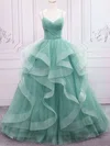 Princess V-neck Tulle Ruffle Prom Dresses #UKM020122791