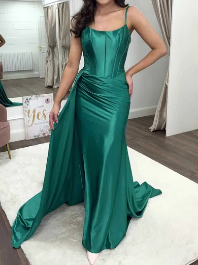 Sheath/Column Square Neck Satin Corset Prom Dresses With Ruched #UKM020123535