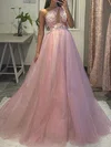 Ball Gown/Princess One Shoulder Glitter Tulle Floor-length Prom Dress With Appliques Lace #UKM020123717