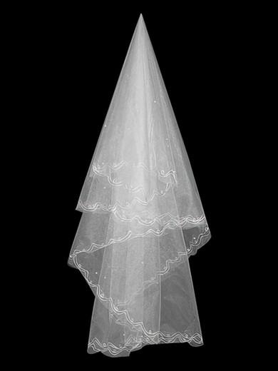 One-tier Tulle with Embroidery Fingertip Veils #03010003