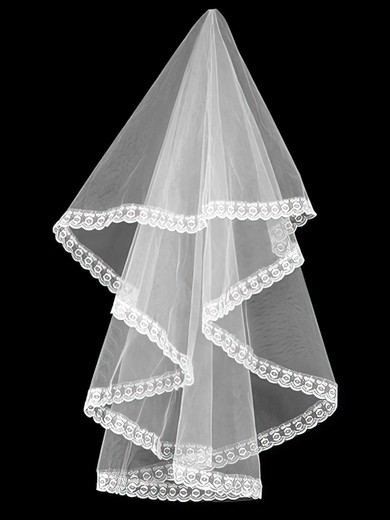 One-tier Tulle Lace Applique Edge Elbow Wedding Veils #03010005