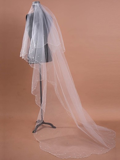 Two-tier Tulle Chapel Veils with Scalloped Edge/Pearl Trim Edge #03010011