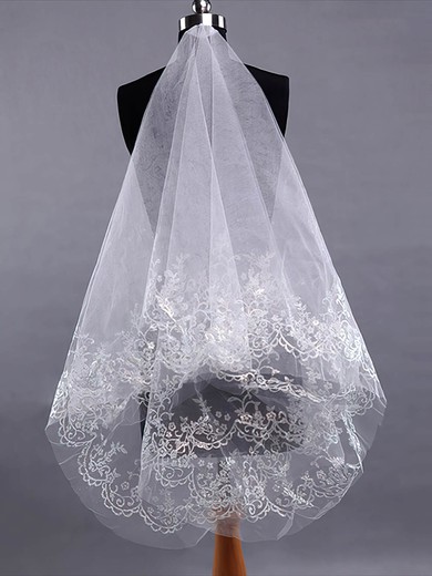 Two-tier Tulle Elbow Veils with Lace Applique Edge #03010015
