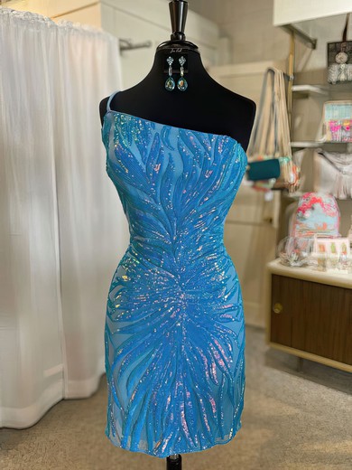 Glitter Blue Bodycon One-Shoulder Sequin Dress PT02052698