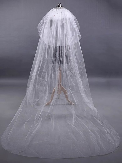 Elegant Three-tier Tulle Cut Edge Wedding Veils with Rhinestone #03010017