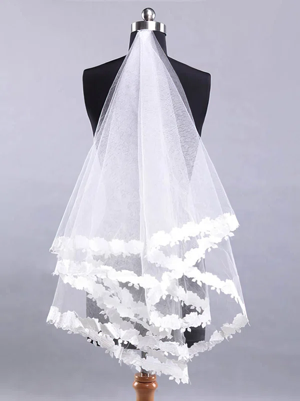 Two-tier Tulle Elbow Veils with Lace Applique Edge #03010018