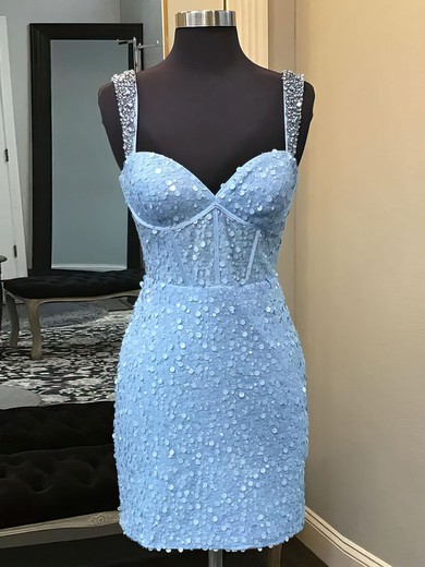 Corset Sky Blue Bodycon Sweetheart Sequin Dress PT02053403