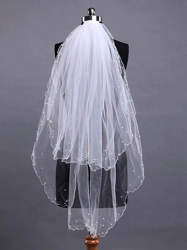 Two-tier Tulle Elbow Veils with Beading #03010024