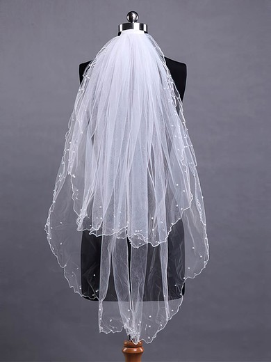 Two-tier Tulle Elbow Veils with Beading #03010024