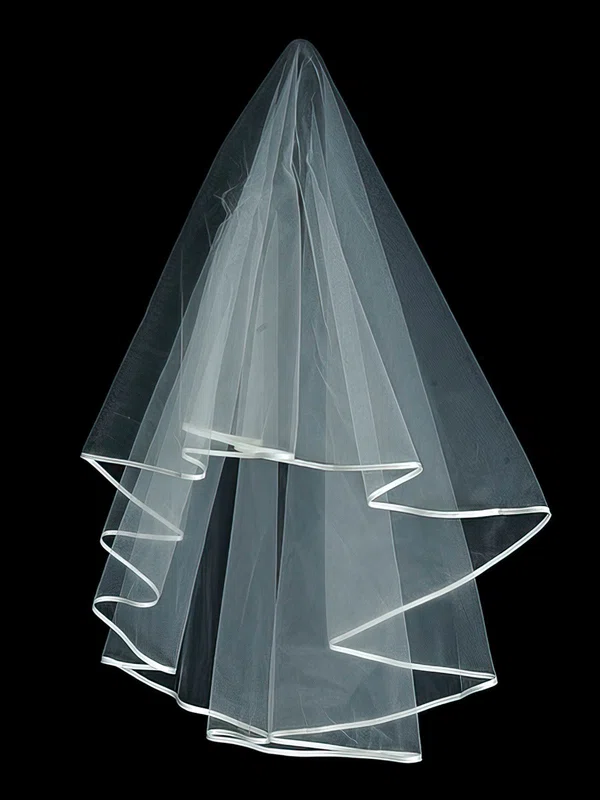 One-tier Tulle Elbow Veils with Ribbon Edge #03010025