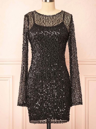 Sparkly Black Fitted Illusion Sequin Dress PT02052748