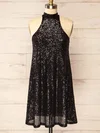 Sparkly Black Fitted High Neck Sequin Dress PT02052750