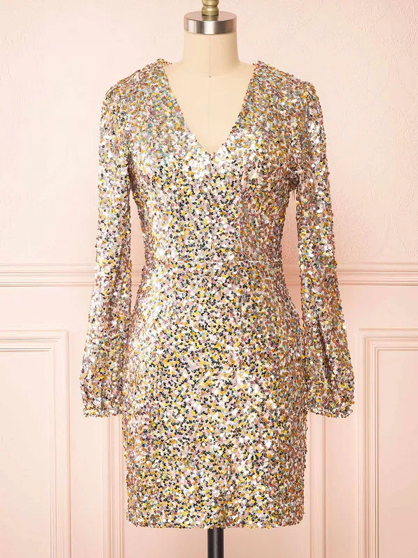 Sparkly Bodycon V-neck Sequin Dress PT02052751