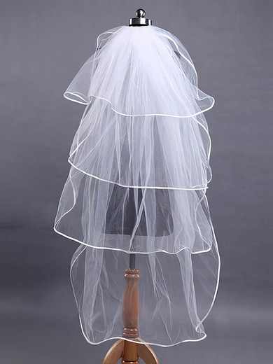 Four-tier Tulle Fingertip Wedding Veils with Ribbon Edge #03010026