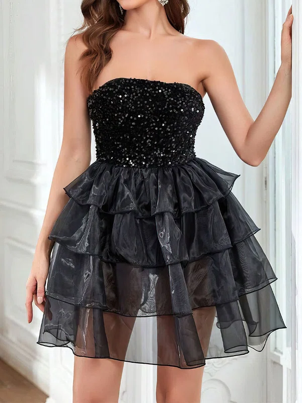 Unique Black Skater Straight Tiered Sequin Dress PT02053599