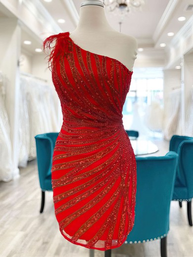 Sparkly Red Bodycon One Shoulder Sequin Dress PT02052527