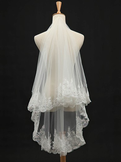 One-tier Tulle Elbow Wedding Veils with Lace Applique Edge #03010029