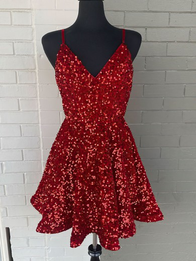 Sparkly Skater V-neck Sequin Dress PT02052556