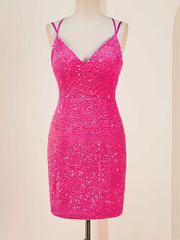 Sparkly Bodycon V-neck Lace-Up Sequin Dress PT02052596