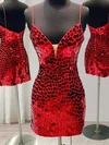 Sparkly Red Bodycon V-neck Sequin Dress PT02052627