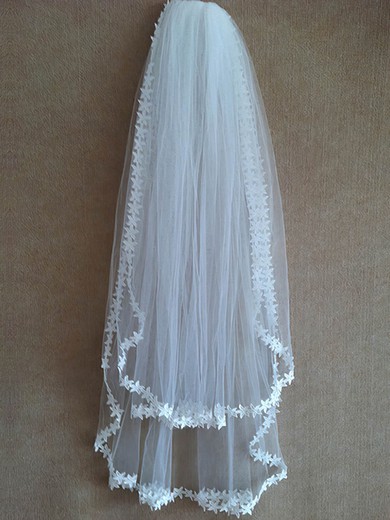 Two-tier Tulle Fingertip Wedding Veils with Lace Applique Edge #03010036
