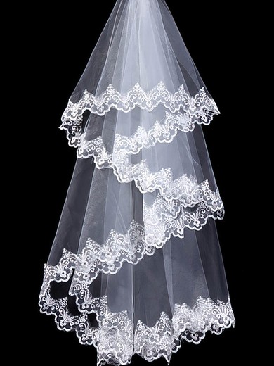 One-tier Tulle Elbow Wedding Veils with Lace Applique Edge #03010037