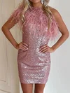 Sparkly Bodycon One Shoulder Feathers Sequin Dress PT020110324