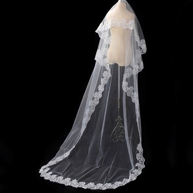 One-tier Tulle Chapel Wedding Veils with Lace Applique Edge #03010045