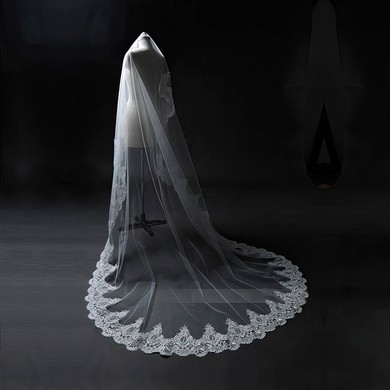 1 Layer Tulle Cathedral Wedding Veils with Lace Applique Edge #03010053