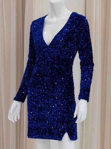 Sparkly Bodycon V-neck Long Sleeve Sequin Dress PT02054176