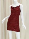 Sparkly Burgundy Bodycon Cowl Neck Sequin Dress PT02054179