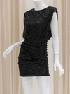 Sparkly Black Bodycon Ruched Sequin Dress PT02054231