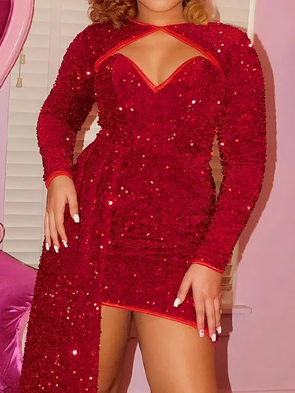 Sparkly Burgundy Bodycon Cut Out Sequin Dress PT02054363