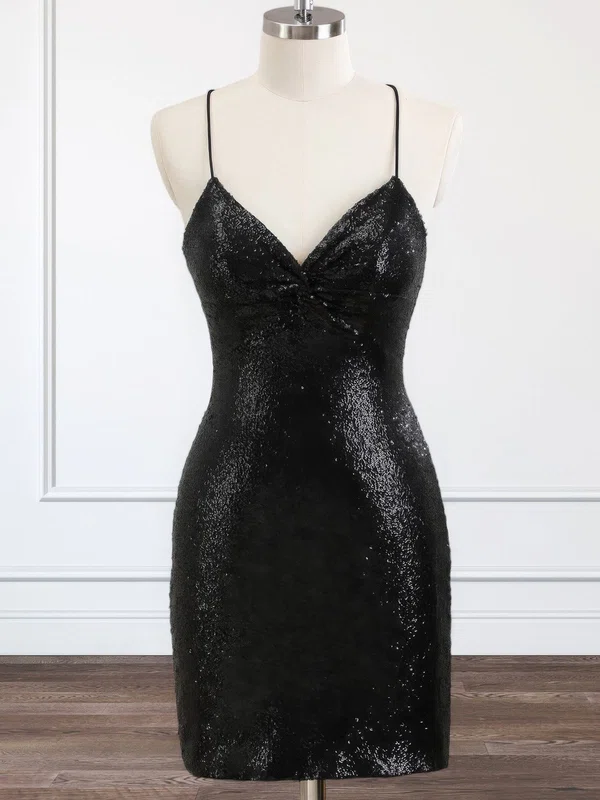 Sparkly Black Bodycon Lace-Up Sequin Dress PT02054260