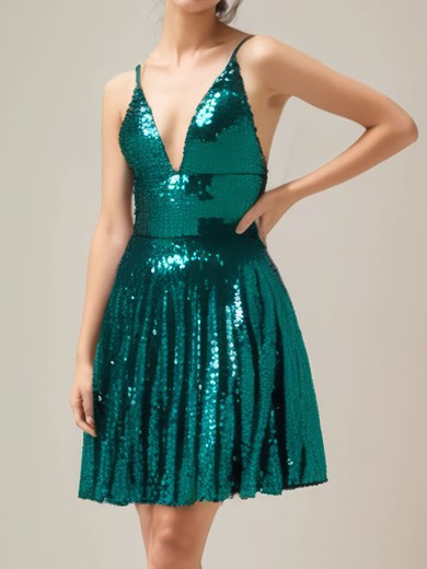 Sparkly Skater V-neck Bow Sequin Dress PT02054480