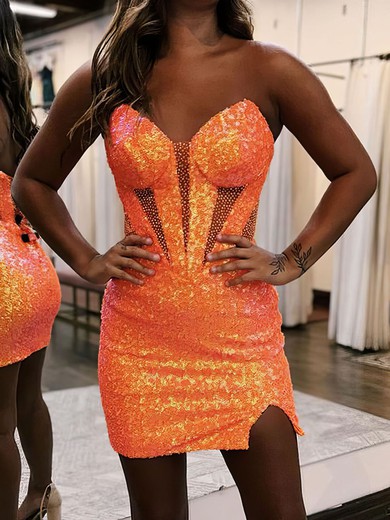 Sparkly Orange Bodycon Beaded Sequin Dress PT02051935