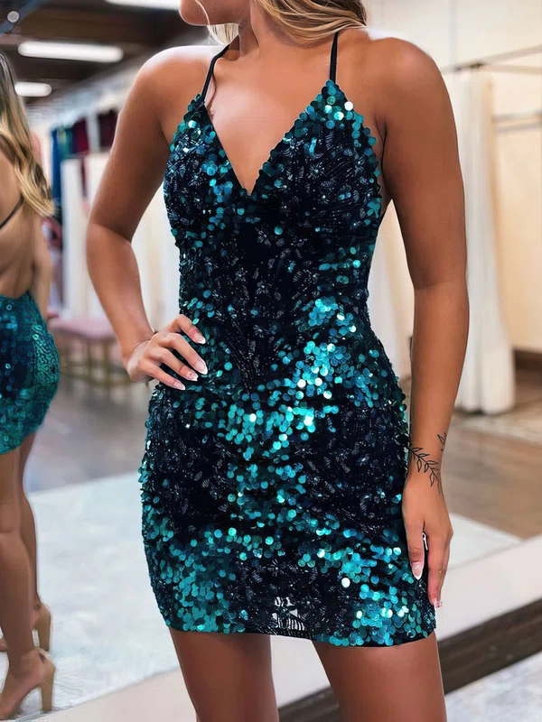 Sparkly Bodycon V-neck Sequin Dress PT02052013