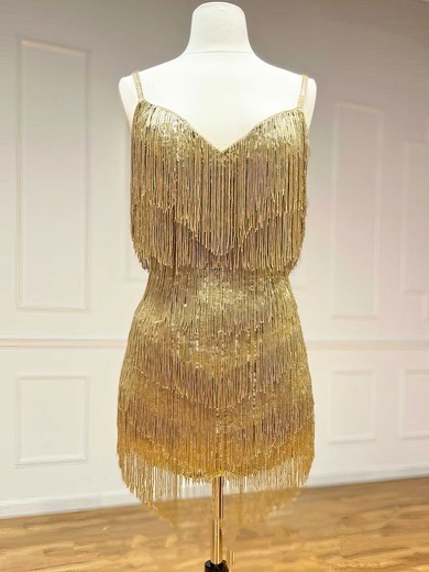 Sparkly Gold Bodycon Fringe Sequin Dress PT02052555