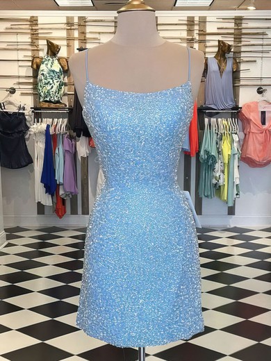 Sparkly Sky Blue Bodycon Square Neck Sequin Dress PT02052658