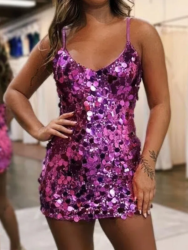 Sparkly Bodycon V-neck Sequin Dress PT02054636