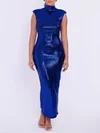 Royal Blue High Neck Sequin Split Formal Dresses PT02026062