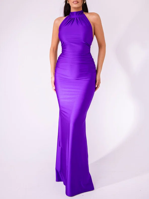 Backless Sheath/Column High Neck Ruched Jersey Formal Dress PT02026090