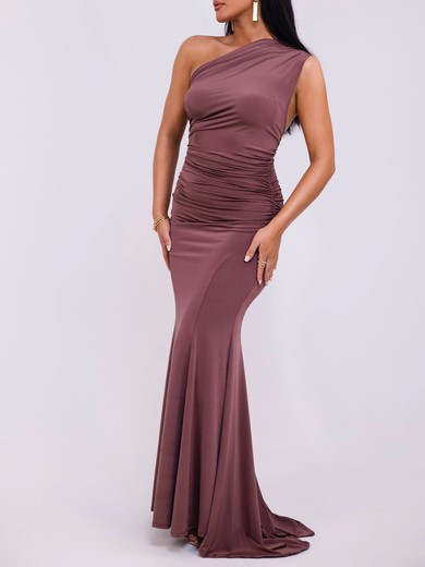 Sheath/Column One Shoulder Ruched Jersey Formal Dress PT02026096