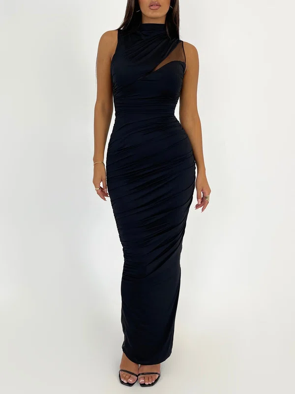 Black High Neck Split Jersey Formal Dress PT02026098