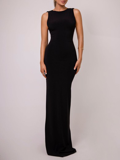 Black Sheath/Column Scoop Neck Jersey Split Formal Dress PT02026114